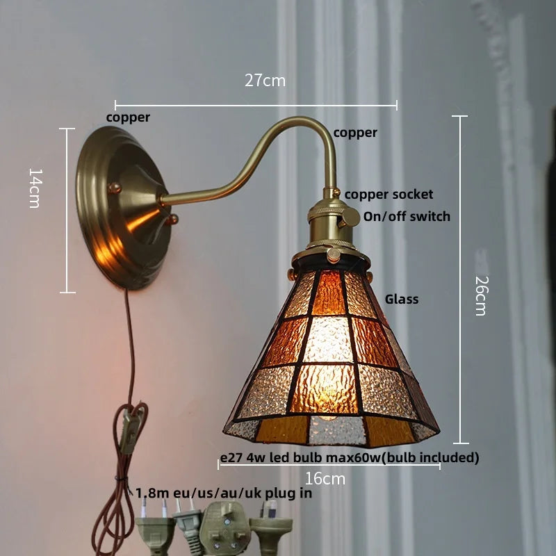 DecorBites™ Blue Glass Copper LED Wall Light Fixture Stair Bar Restaurant Bedroom E27