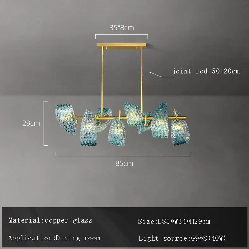 DecorBites™ Blue Glass Flower Ceiling Chandelier Copper Hanging Lamps