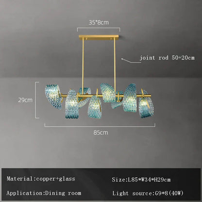 DecorBites™ Blue Glass Flower Ceiling Chandelier Copper Hanging Lamps