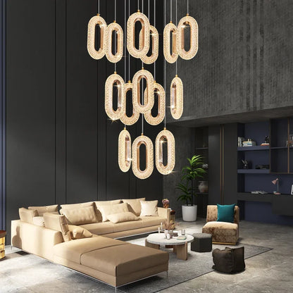 DecorBites™ Crystal Rings Chandelier: Staircase Luxury LED Lighting Fixture