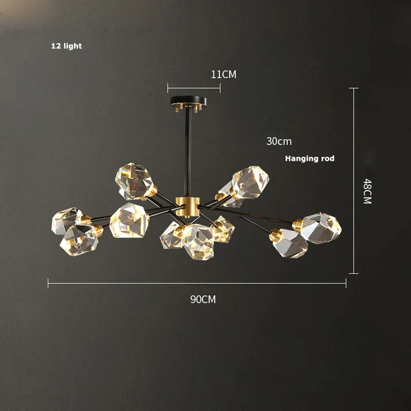 DecorBites™ Black Gold Crystal Chandelier LED Light for Luxury Home Decor