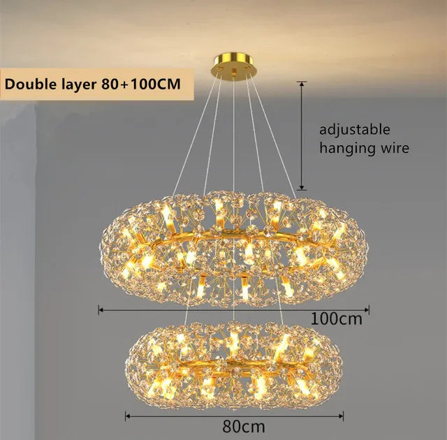 DecorBites™ Gold Crystal Chandelier: Luxury LED Hanging Lamp for Living and Dining Room