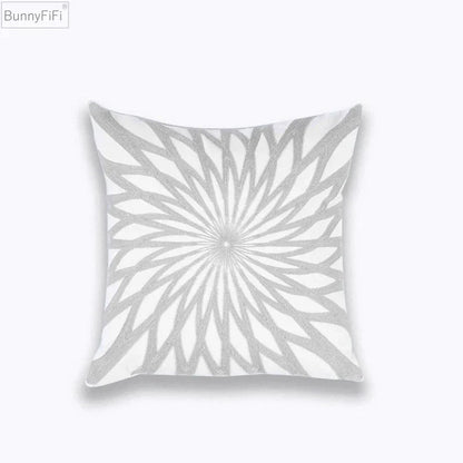 DecorBites™ Geometric Embroidered Cushion Cover Light Grey Cotton 45x45cm