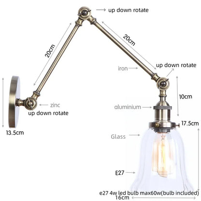 DecorBites™ LED Glass Swing Arm Wall Lamps for Bedroom, Bathroom, and Stairway