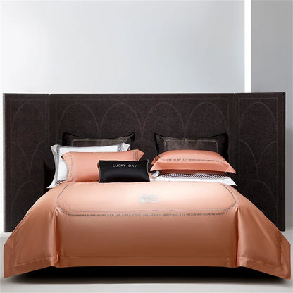 DecorBites™ Cotton Satin Jacquard Embroidery Bedding Set with Elastic Sheet & Duvet Cover