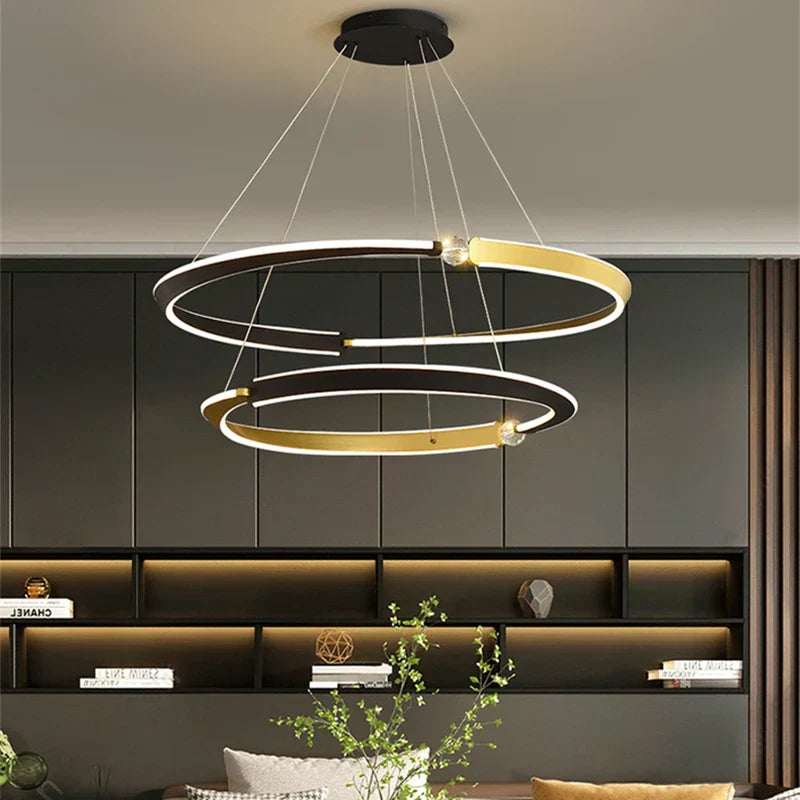 DecorBites™ Black Gold LED Ceiling Chandelier Crystal Decorative Pendant Lamp for Dining Room Bedroom