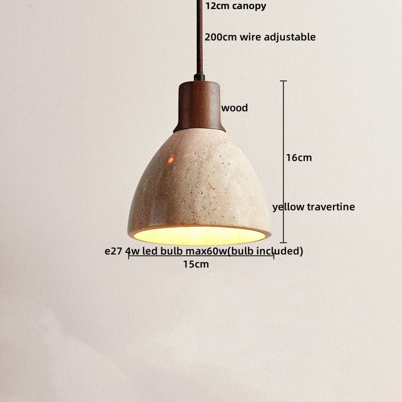 DecorBites™ LED Pendant Light Fixture Modern Wood Canopy Yellow Travertine Luminaire