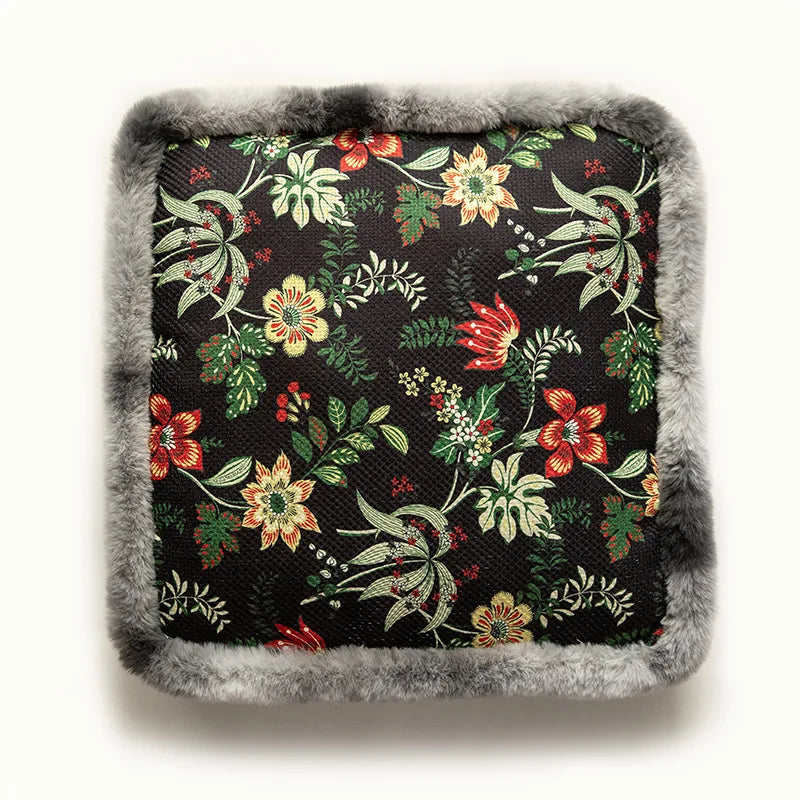 DecorBites™ Boho Floral Square Chair Cushions with Faux Fur Trim - Soft & Thick Seat Pad