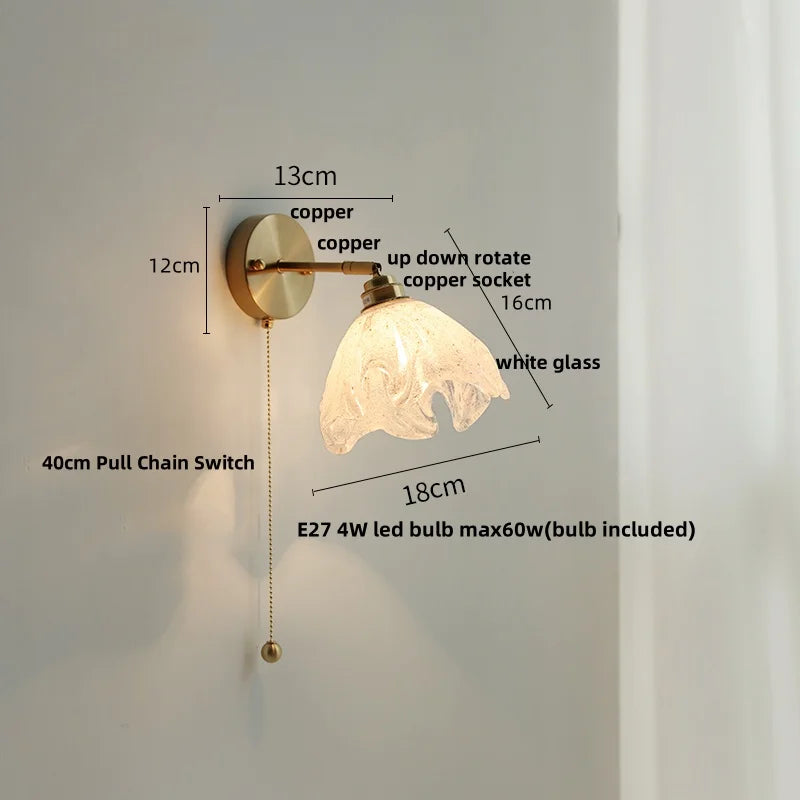 DecorBites™ Blue Glass Wall Sconce Pull Chain Switch Modern Stair Light