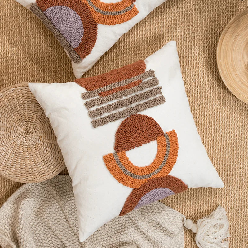 ™ Half-circle Tufted Cotton Canvas Embroidery Throw Pillow Cover - Modern & Stylish