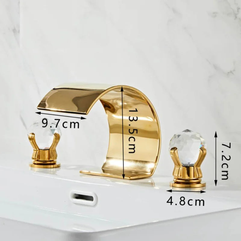 ™ Gold Crystal Handle Bathroom Faucet - Widespread Brass Sink Tap