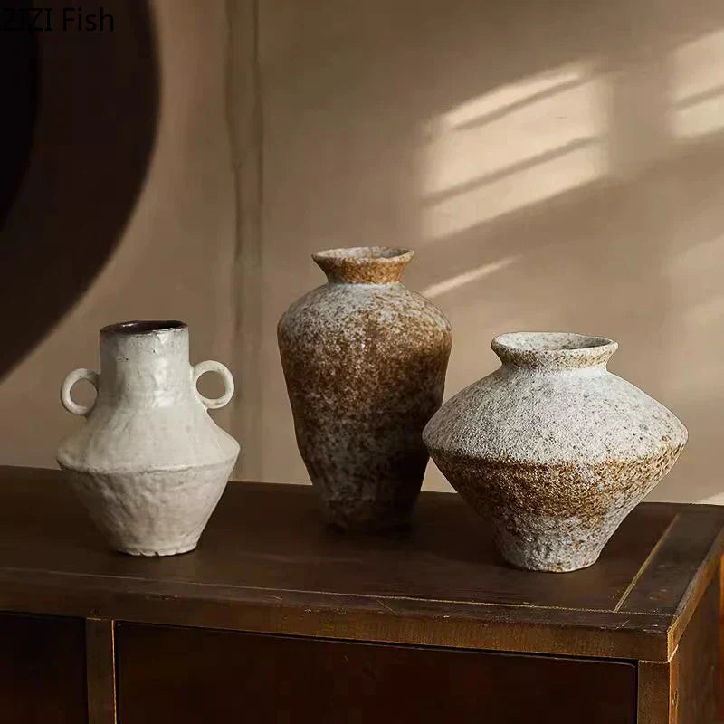 DecorBites™ Ceramic Vase: Wabi-sabi Style, Retro Floral Arrangement, Room Decor