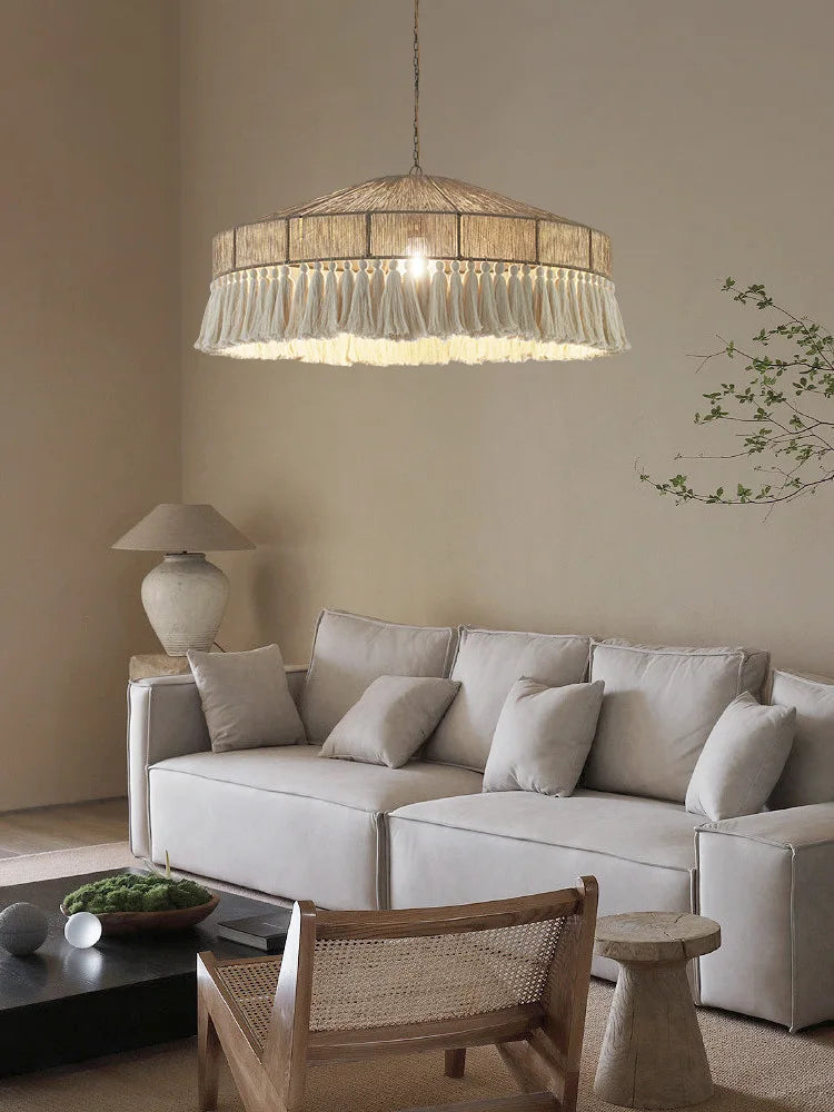 DecorBites™ Bohemian Tassel Chandelier: Handmade Nordic Rustic Pendant Lamps for Home and Shop