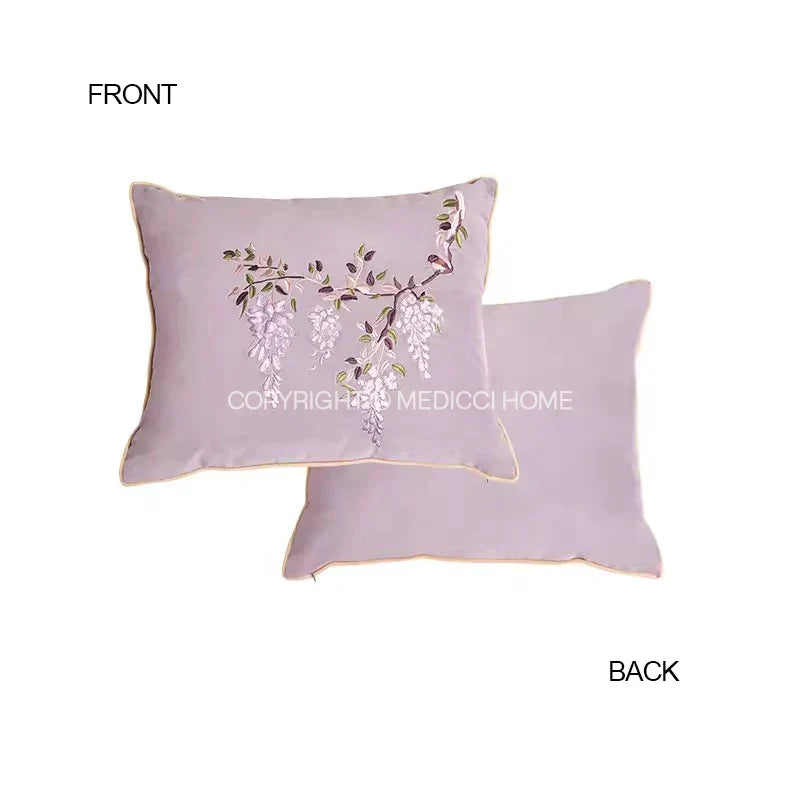 DecorBites™ Botanical Wisteria Embroidered Cushion Cover with Tassel