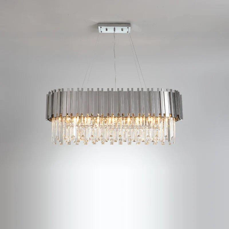 DecorBites™ Black Gold Crystal Oval LED Hanging Chandelier Lighting Fixture