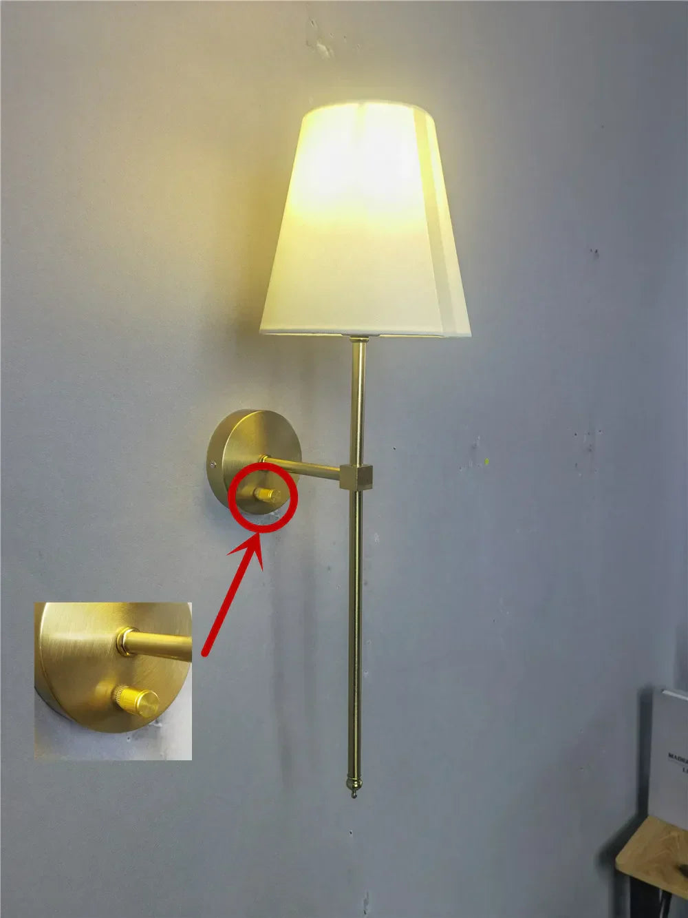 DecorBites™ Gold Cloth Lampshade Wall Sconce for Bedroom Living Room Lighting