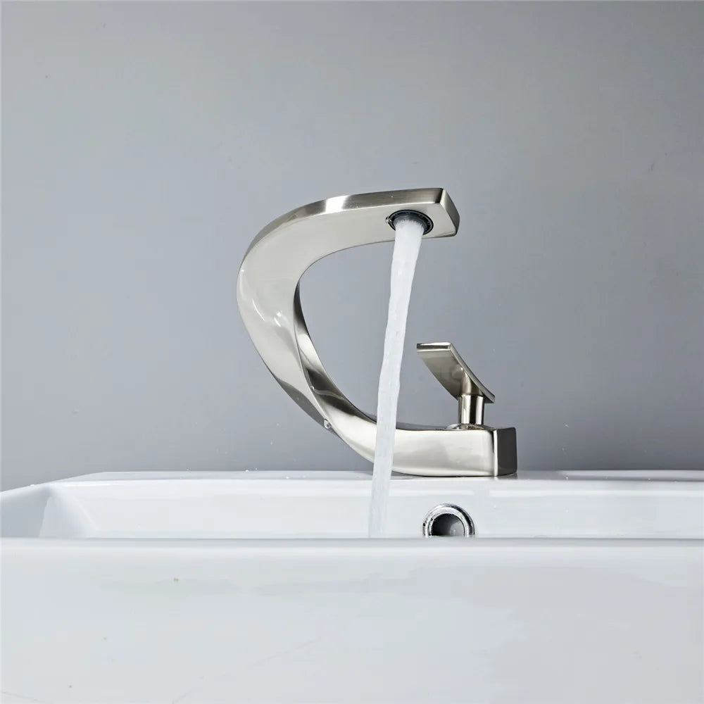 DecorBites™ Black Basin Faucet Brushed Gold Bathroom Mixer Tap Hot Cold Lavotory Chrome