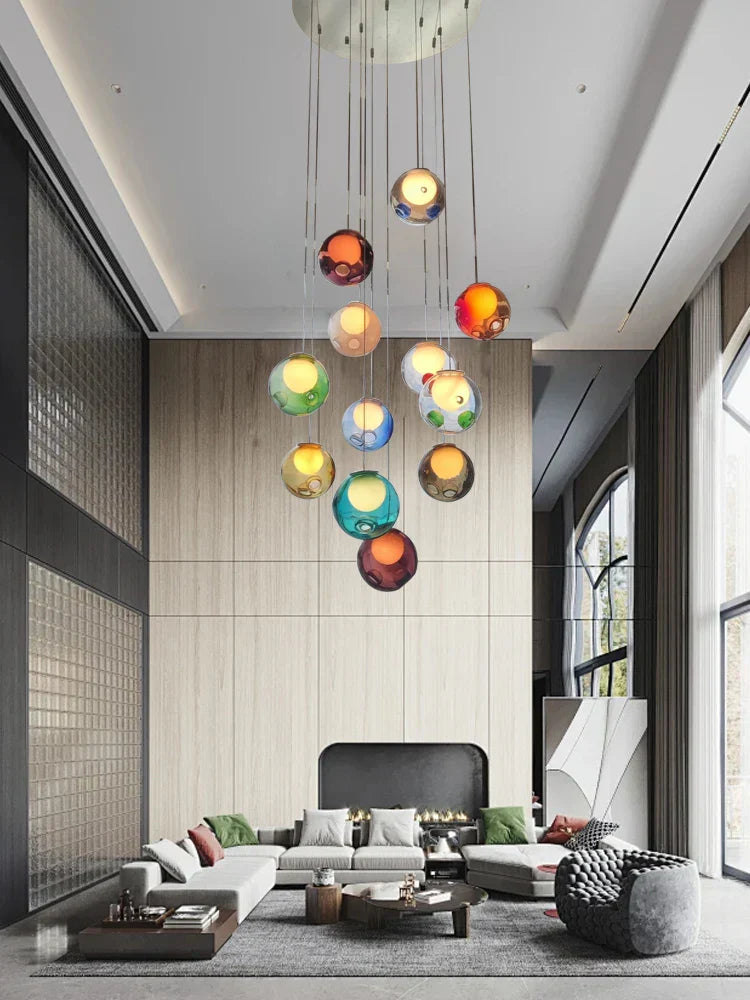 DecorBites™ Colorful Balls Chandelier: Modern Dimmable Rectangle Dining Room & Bedside Hanging Lamp