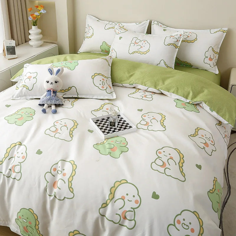 DecorBites™ Cartoon Lattice Floral Geometric Pattern Bedding Set