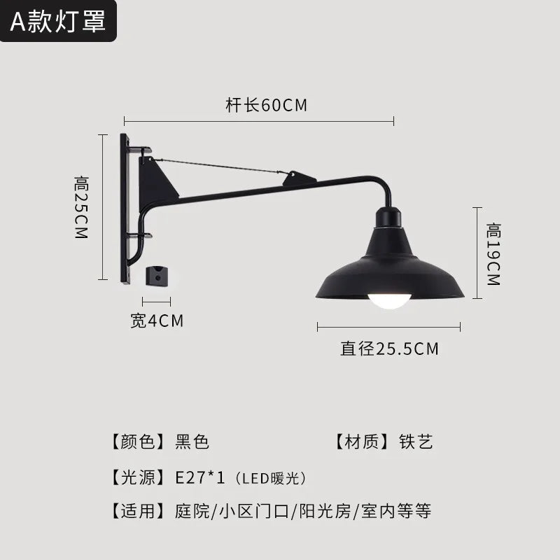 DecorBites™ Black LED Swing Arm Wall Lamp for Outdoor Decor in Bedroom, Balcony & Aisle