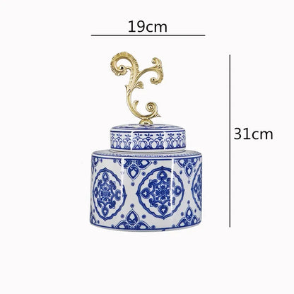 DecorBites™ Blue & White Porcelain Covered Vase Jar: Retro Chinese Home Decor Flower Arrangement & Organization