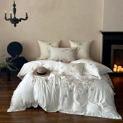 DecorBites™ Butterfly Flowers Embroidery 800TC Eucalyptus Fiber Bedding Set