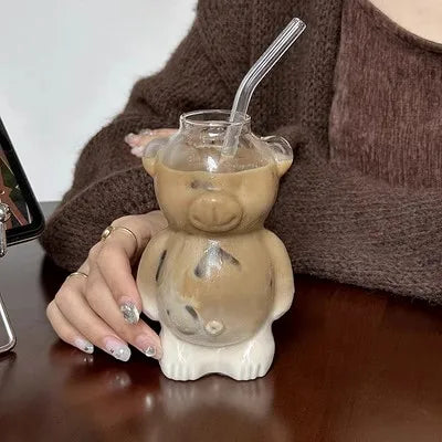 DecorBites™ Bear Glass Cups: Cute Heat-resistant 320ml Latte Cups for Coffee.