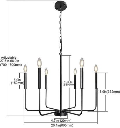 DecorBites™ LED Gold & Black Candle Chandelier: Modern American Living Room Hanging Light