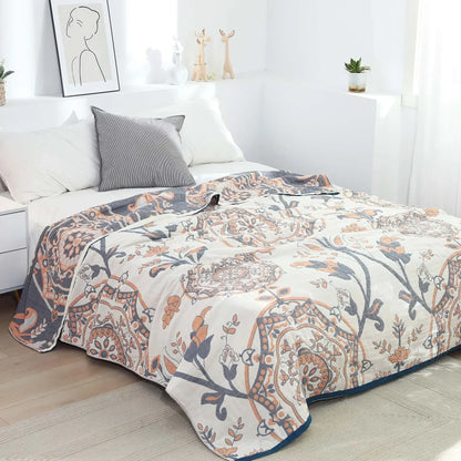DecorBites™ 100% Cotton Gauze Summer Blanket - Soft Floral Throws for Sofa and Bed