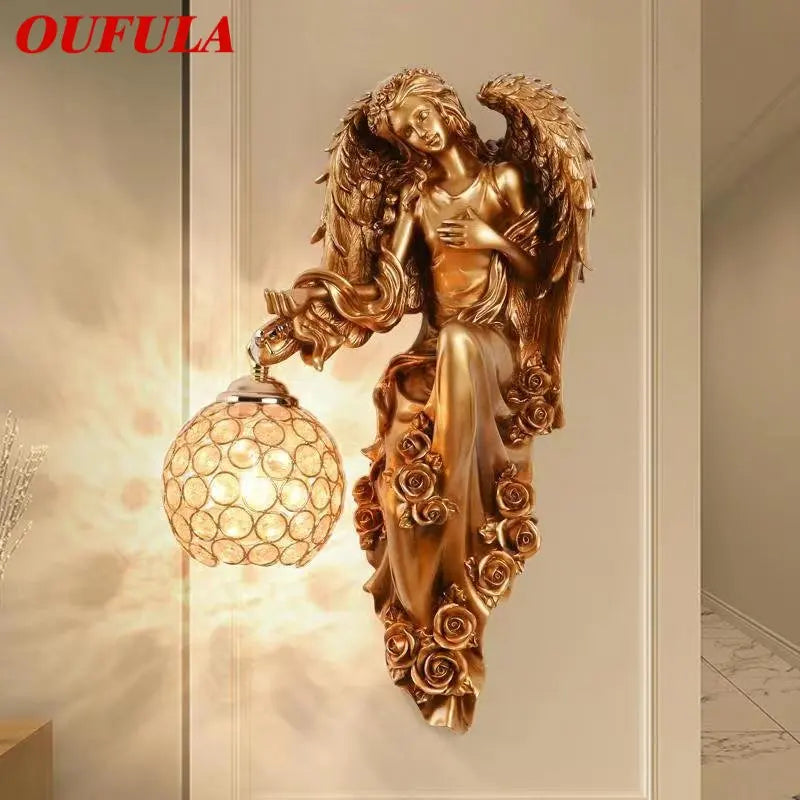 DecorBites™ Angel Indoor Wall Light LED Gold Resin Sconce for Home Decor