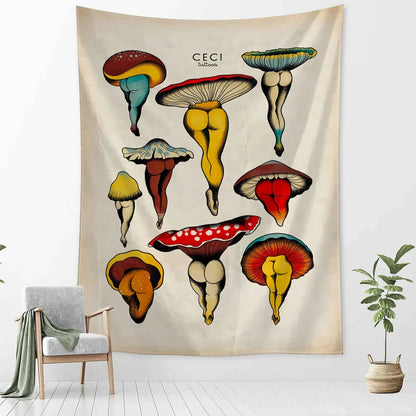 DecorBites™ Cactus & Mushroom Girl Tapestry - Hippie Boho Psychedelic Wall Art Decor
