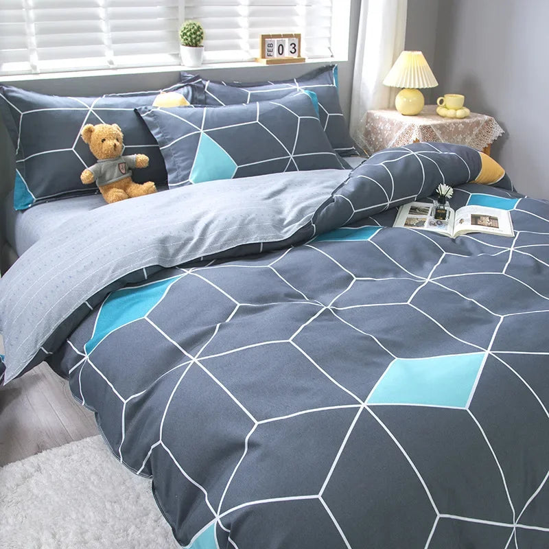 DecorBites™ 4-Piece Geometric Floral Quilt Cover Set for 1.5/1.8/2M Beds