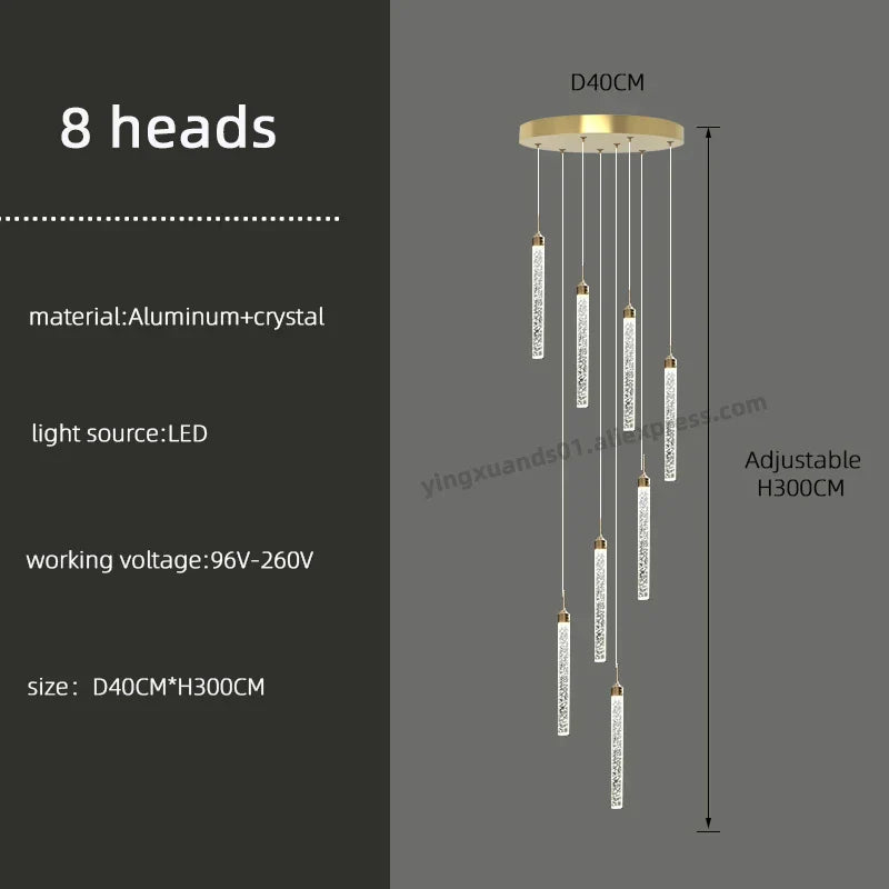 DecorBites™ Golden LED Crystal Chandelier for Living Room Staircase