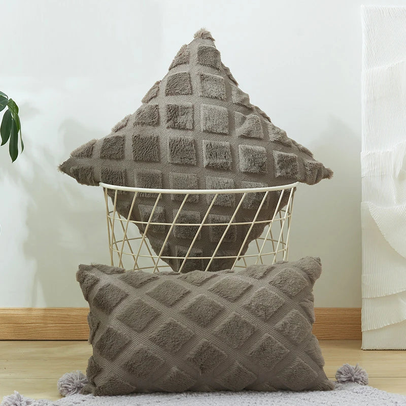 DecorBites™ Geometric Diamond Pattern Plush Cushion Cover for Stylish Home Decor