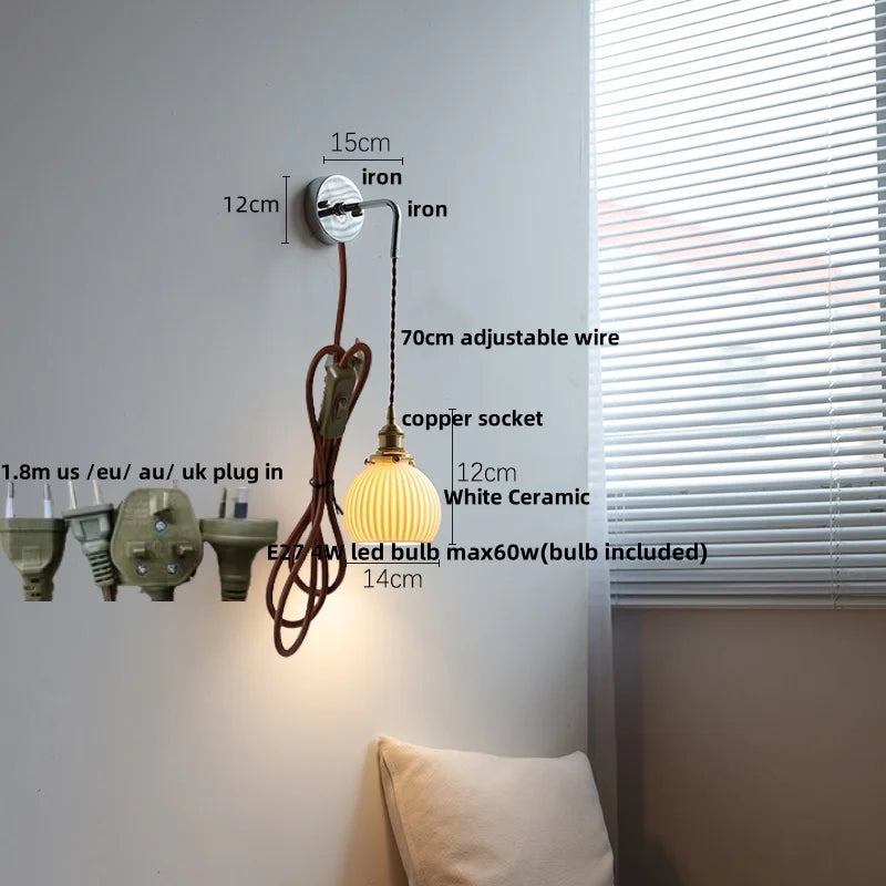 DecorBites™ Ceramic LED Wall Sconce Pull Chain Switch, Modern Nordic Bathroom Mirror Light