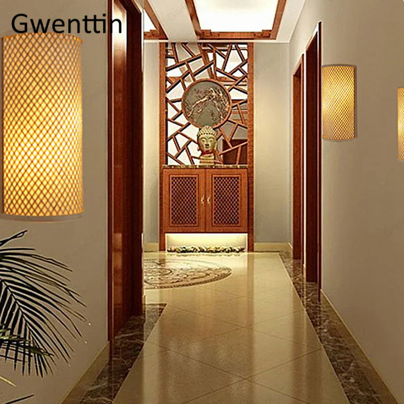 DecorBites™ Bamboo Wall Lights Sconces LED Fixtures for Bedroom Bathroom Stairs Luminarias