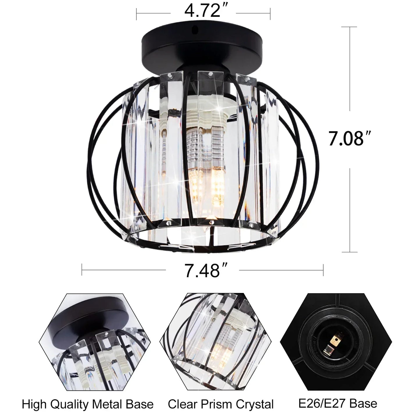 DecorBites™ Crystal Ceiling Light Fixture E26 E27 Modern Glod Black Chandelier