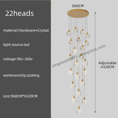DecorBites™ Crystal Chandelier Pendant Light for Luxury Staircase