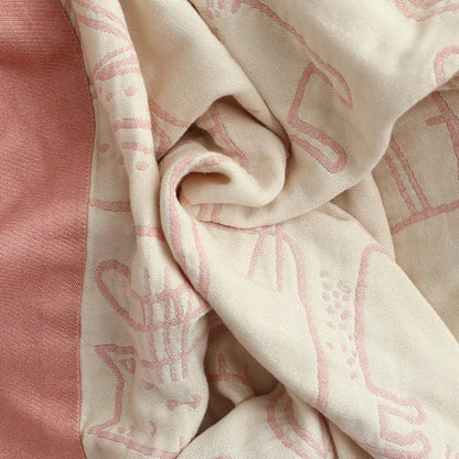 DecorBites™ Cartoon Cat Bamboo Cotton Throw Blanket - Lightweight 4-Layer Knit Woven Blanket