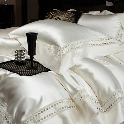 DecorBites™ 1000TC Egyptian Cotton Luxury Satin Bedding Set with Wide Hollow Edge