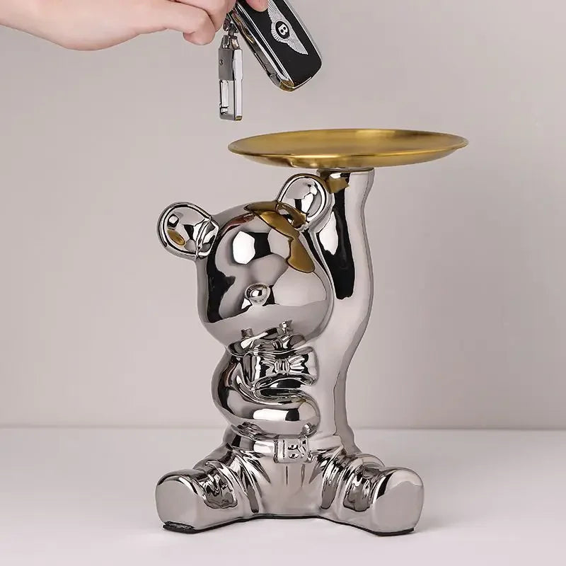 DecorBites™ Bear Doll Storage Tray Piggy Bank Snacks Makeup Key Holder Home Decor Accessory