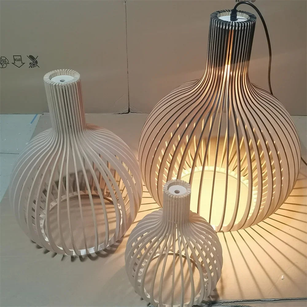 DecorBites™ Black Wood Cage Chandelier Foscarini Hanging Bamboo Living Room Lamp