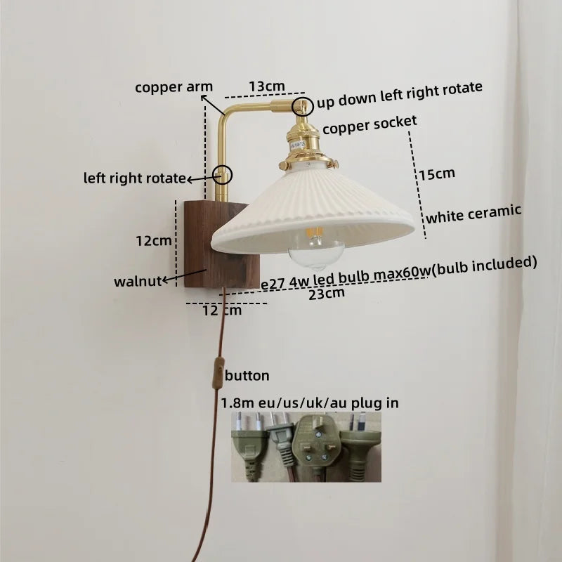 DecorBites™ LED Ceramic Wall Sconce Pull Chain Switch Light Fixture
