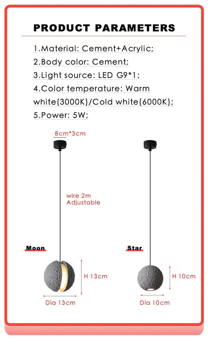 DecorBites™ Industrial Cement Pendant Lights - Retro Moon Star Chandelier Fixture