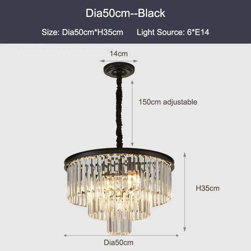 DecorBites™ Black Gold Crystal Ceiling Chandelier: Modern LED Pendant Light for Luxe Living Spaces