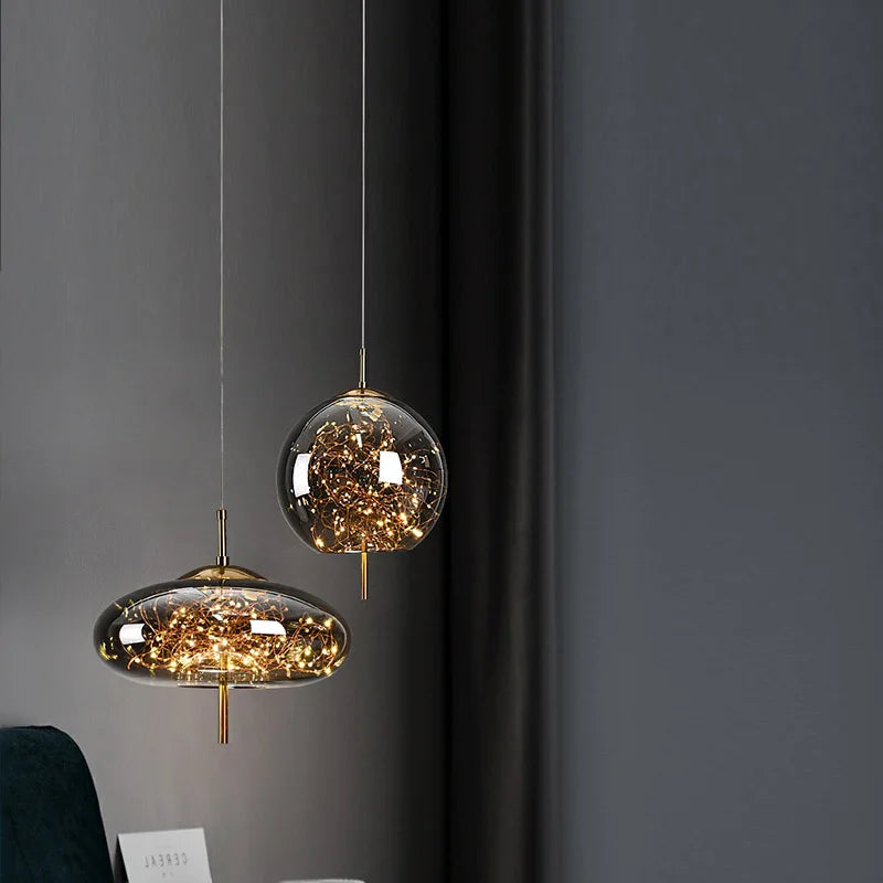 DecorBites™ Amber Glass Chandelier: Luxury Pendant Lighting for Bedroom, Dining Room, Kitchen, Restaurant