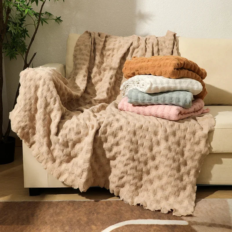 DecorBites™ Knitted Waffle Blanket Throw - Multi-Season Sofa Cover, Bedspread, and Nap Bed End Towel