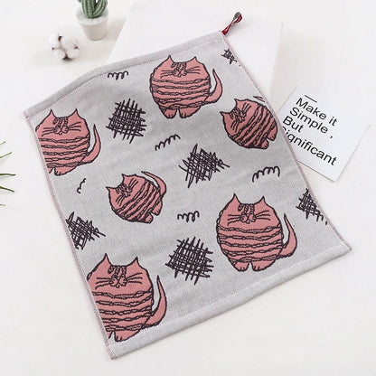 DecorBites™ Cat Gauze Hand Towels - Set of 4 | 100% Cotton, 35*40cm | Bathroom & Kitchen Essentials