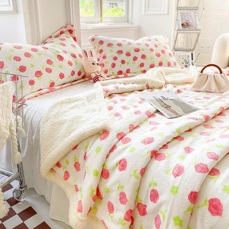 DecorBites™ Cartoon Print Cozy Blanket - Milk Velvet & Cashmere - Winter/Spring Duvet Cover