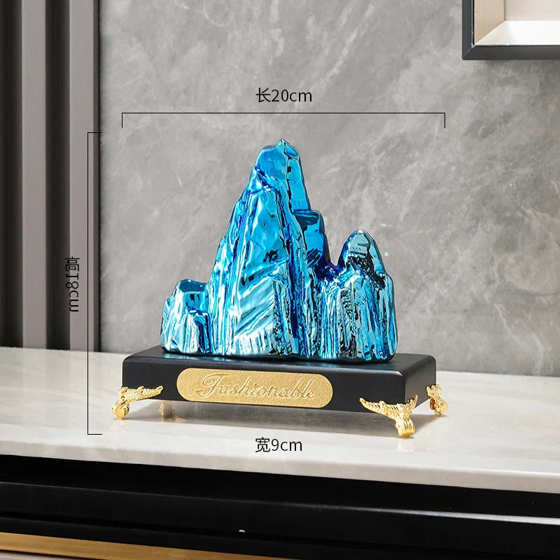DecorBites™ Ceramic Mountain Sculpture Decor - Golden/Silver Landscape Ornament
